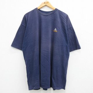 アディダス(adidas)のXL★古着 アディダス adidas 半袖 ビンテージ Tシャツ メンズ 90年代 90s ワンポイントロゴ 大きいサイズ コットン クルーネック USA製 紺 ネイビー 23apr27 中古(Tシャツ/カットソー(半袖/袖なし))