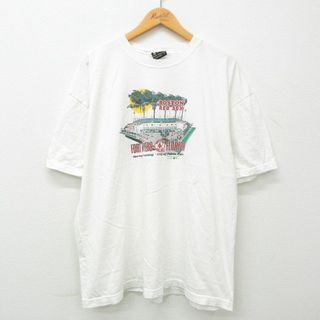 XL★古着 半袖 ビンテージ Tシャツ メンズ 00年代 00s MLB ボストンレッドソックス 大きいサイズ コットン クルーネック 白 ホワイト メジャーリーグ ベースボール 野球 23apr28 中古(Tシャツ/カットソー(半袖/袖なし))