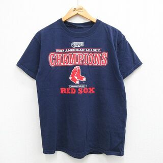 M★古着 半袖 ビンテージ Tシャツ メンズ 00年代 00s MLB ボストンレッドソックス ワールドシリーズ クルーネック 紺 ネイビー メジャーリーグ ベースボール 野球 23apr28 中古(Tシャツ/カットソー(半袖/袖なし))