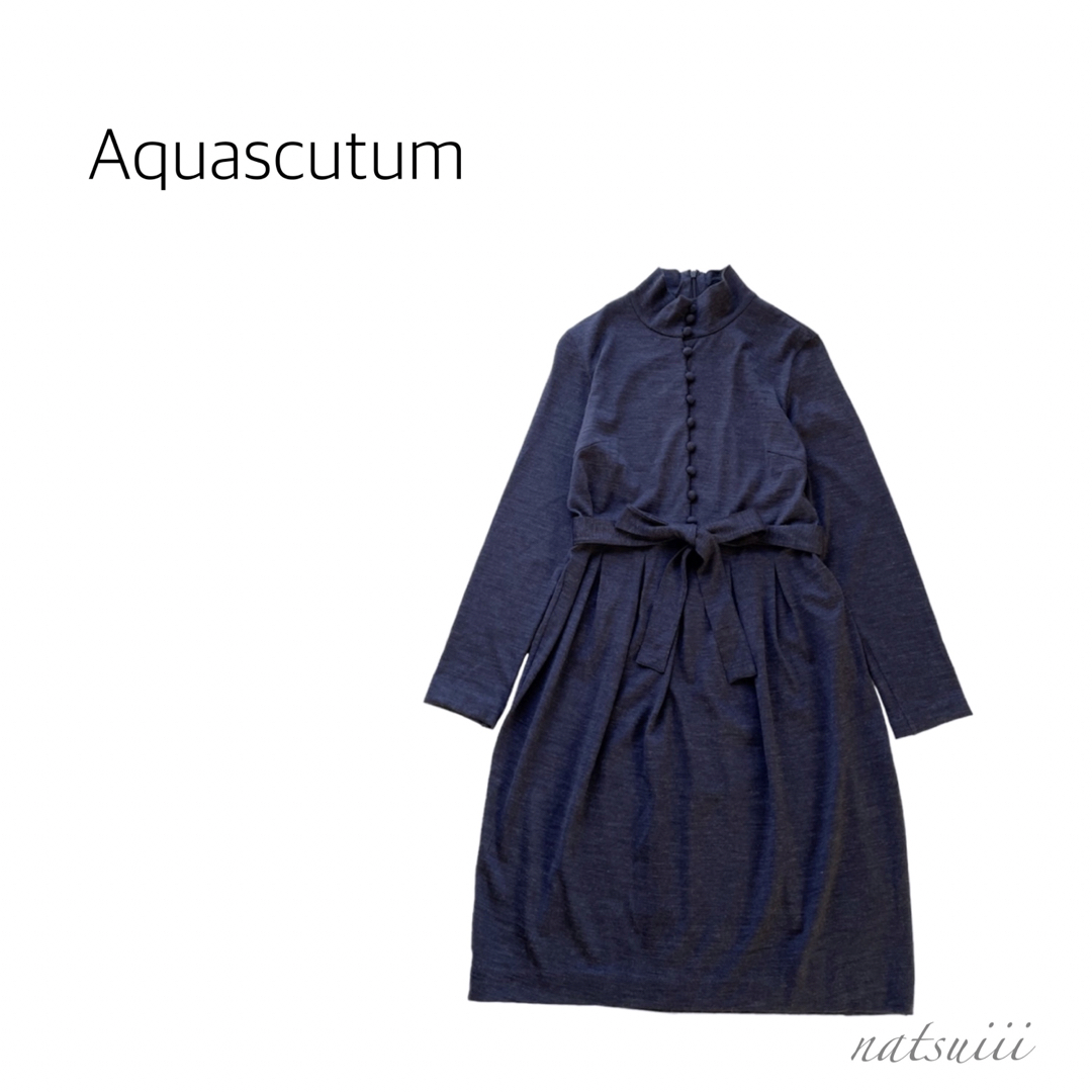 AQUA SCUTUM(アクアスキュータム)のAquascutum アクアスキュータム . 薄手ウール ハイネック ワンピース レディースのワンピース(ひざ丈ワンピース)の商品写真