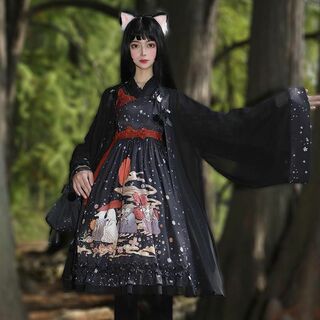 メタモルフォーゼタンドゥフィーユ(metamorphose temps de fille)の魔法茶会/Magic Tea Party 　和ロリ　黒　ワンピース(ひざ丈ワンピース)