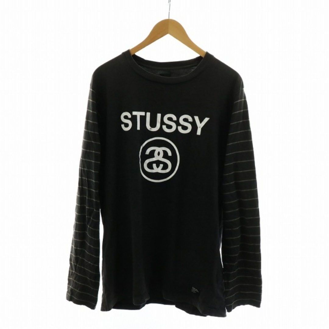 STUSSY(ステューシー)のSTUSSY Tシャツ カットソー ロゴ プリント 長袖 ボーダー XL 黒 メンズのトップス(Tシャツ/カットソー(七分/長袖))の商品写真