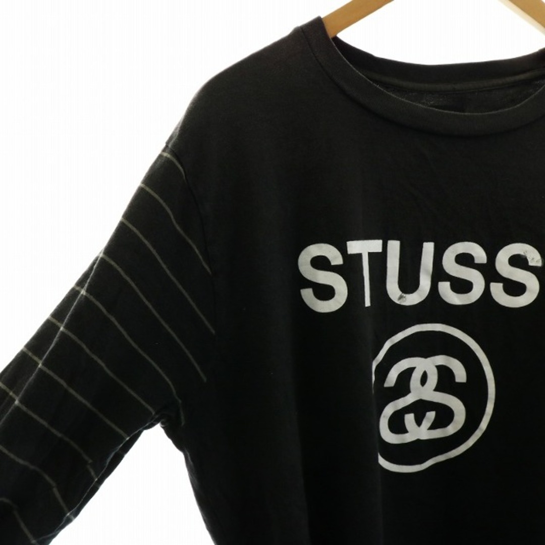 STUSSY(ステューシー)のSTUSSY Tシャツ カットソー ロゴ プリント 長袖 ボーダー XL 黒 メンズのトップス(Tシャツ/カットソー(七分/長袖))の商品写真