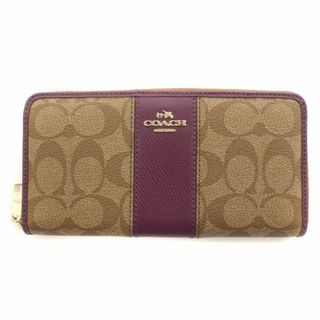 コーチ(COACH)のコーチ シグネチャー 長財布 ロゴ キャンバス レザー 茶 紫 54630(財布)