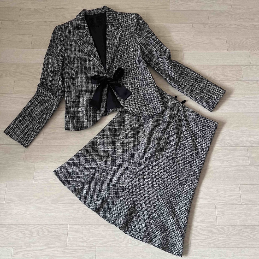 UNTITLED(アンタイトル)のアンタイトル ツイード スカート スーツ セットアップ リボン サイズ2 入学式 レディースのフォーマル/ドレス(スーツ)の商品写真