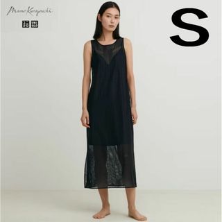 ムジルシリョウヒン(MUJI (無印良品))のメッシュマキシワンピース ノースリーブ　ブラック S　ユニクロ マメ クロゴウチ(ロングワンピース/マキシワンピース)