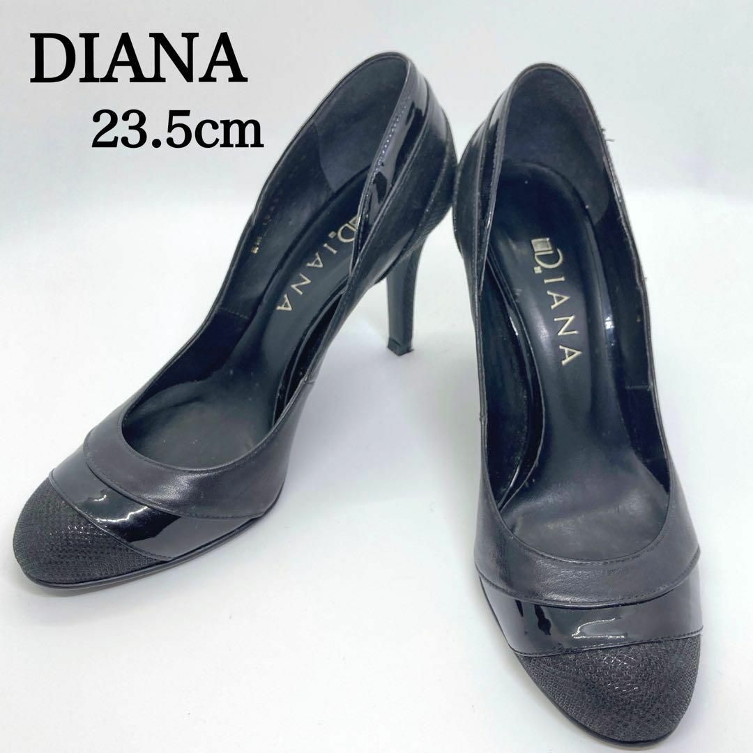 DIANA - DIANA ダイアナ パンプス ラメ エナメル レザー 23.5 ブラック