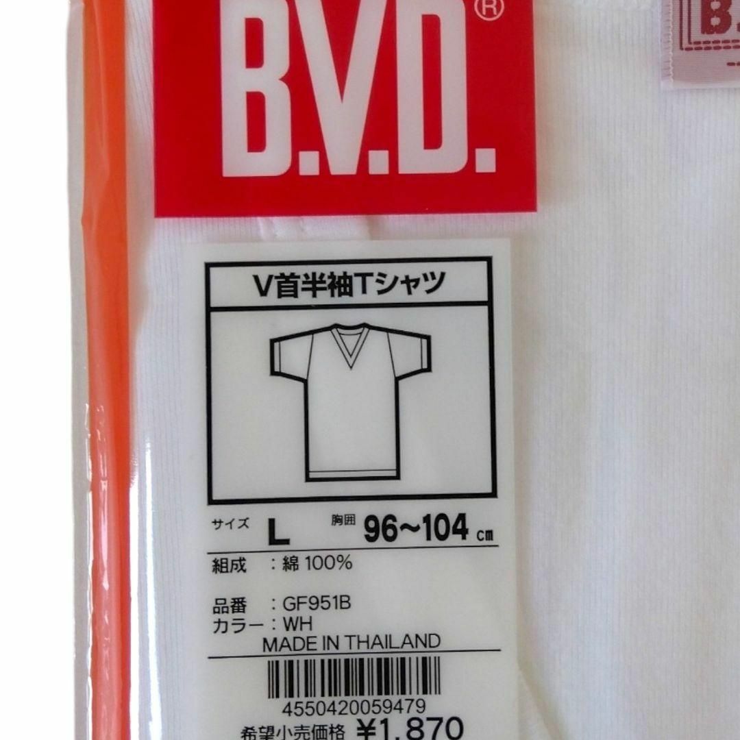 B.V.D(ビーブイディー)の新品/2枚 L BVD 半袖 メンズ シャツ インナー 下着  Tシャツ 白 メンズのアンダーウェア(その他)の商品写真