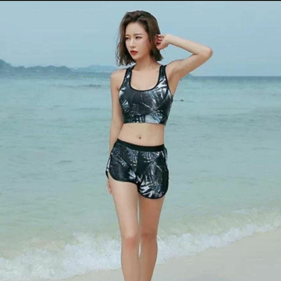 【XL】カジュアルラッシュガード5点セットLボタニカル柄レディース体型カバー韓国 レディースの水着/浴衣(水着)の商品写真