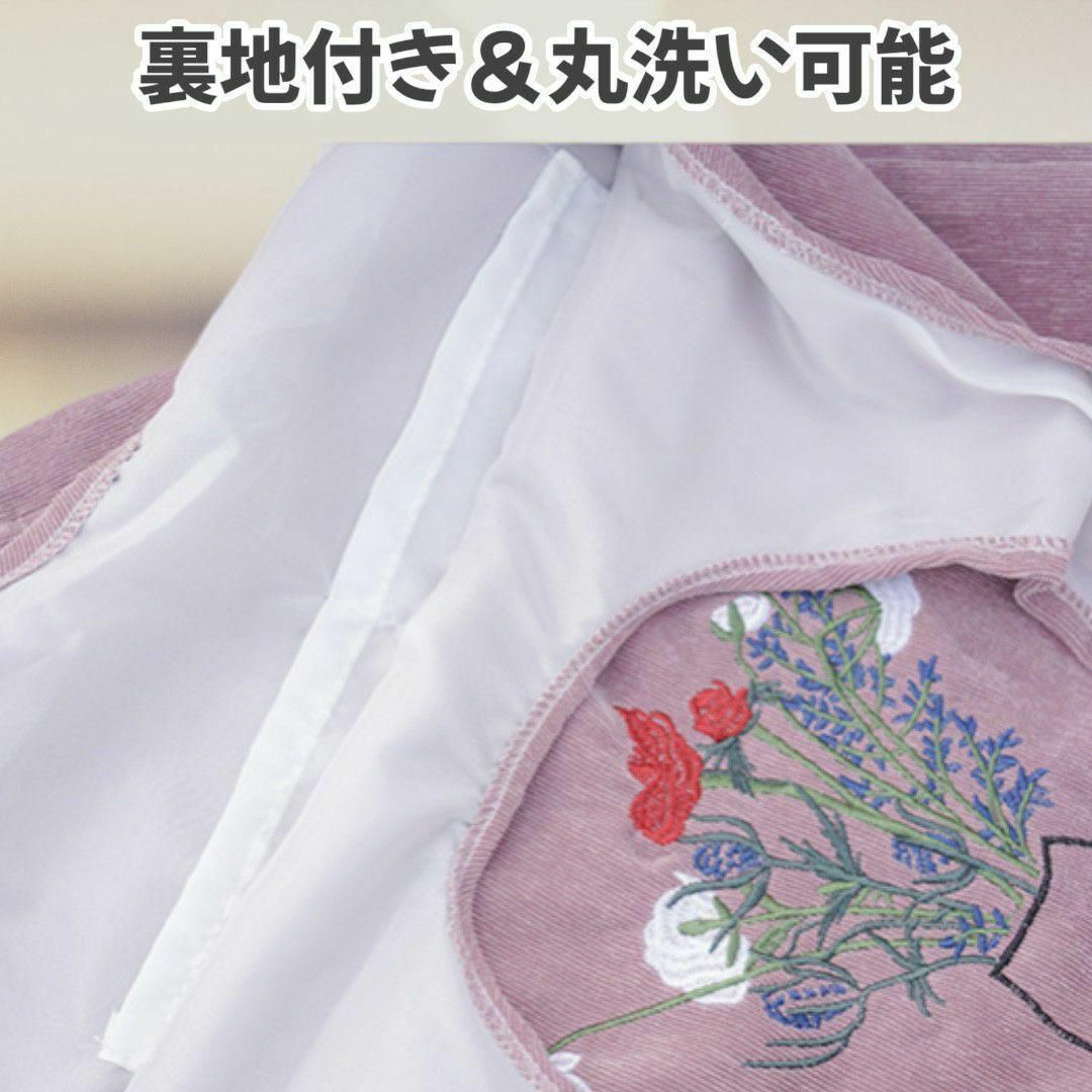 トートバッグ《グリーン》フラワー刺繍 花柄 コーデュロイ 韓国カジュアル 軽量 レディースのバッグ(エコバッグ)の商品写真