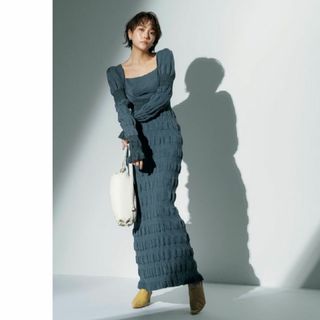 fetico stripe rib knit dress grey(ロングワンピース/マキシワンピース)