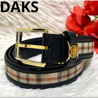 ダックス(DAKS)の【美品】DAKS 本革 ハウスチェック レザーベルト ロゴ 刻印 90s(ベルト)