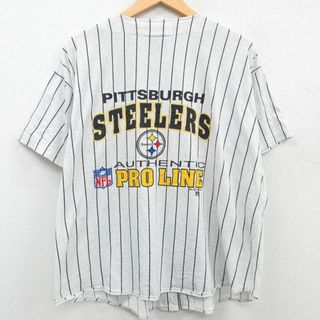 古着 半袖 ベースボール シャツ レディース 90年代 90s NFL ピッツバーグスティーラーズ 大きいサイズ コットン USA製 グレー 霜降り ストライプ アメフト スーパーボウル 【spe】 23may10 中古 ブラウス トップス(ポロシャツ)