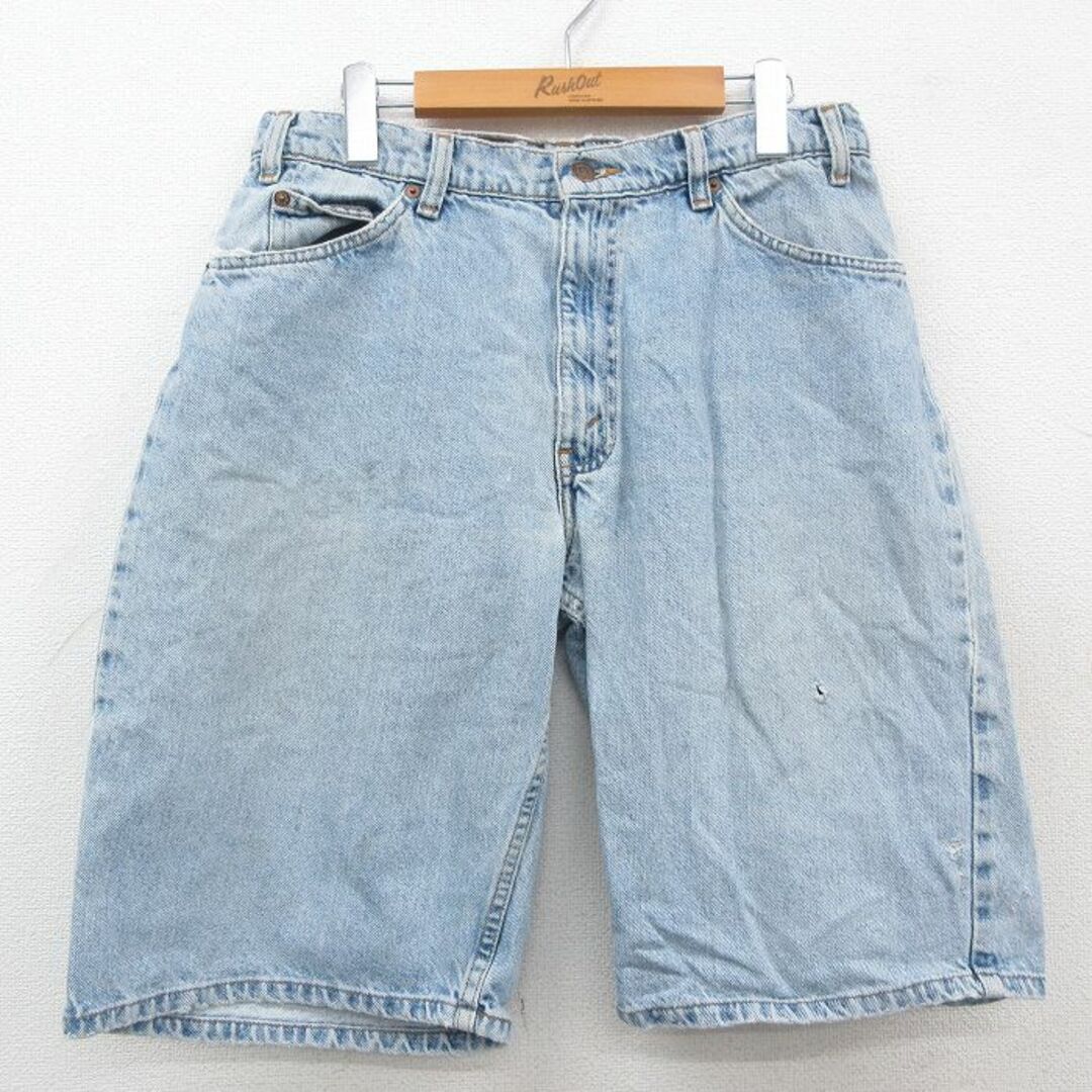 Levi's(リーバイス)のW31★古着 リーバイス Levis 560 ショート パンツ ショーツ メンズ 90年代 90s コットン 薄紺 ネイビー デニム 23may06 中古 ボトムス 短パン ショーパン ハーフ メンズのパンツ(ワークパンツ/カーゴパンツ)の商品写真