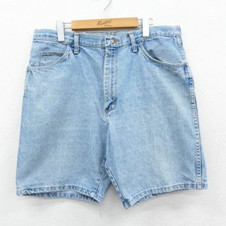 ラングラー(Wrangler)のW36★古着 ラングラー Wrangler ショート パンツ ショーツ メンズ 90年代 90s ヒゲ コットン USA製 紺 ネイビー デニム 23may12 中古 ボトムス 短パン ショーパン ハーフ(ワークパンツ/カーゴパンツ)