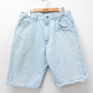 ラングラー(Wrangler)のW34★古着 ラングラー Wrangler ショート パンツ ショーツ メンズ 90年代 90s コットン USA製 薄紺 ネイビー デニム 23may13 中古 ボトムス 短パン ショーパン ハーフ(ワークパンツ/カーゴパンツ)