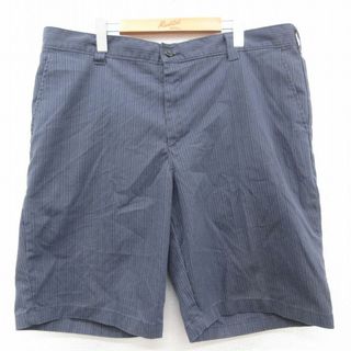 ディッキーズ(Dickies)のW40★古着 ディッキーズ Dickies ショート ワーク パンツ ショーツ メンズ 大きいサイズ 濃グレー 他 ストライプ 23may13 中古 ボトムス 短パン ショーパン(ワークパンツ/カーゴパンツ)