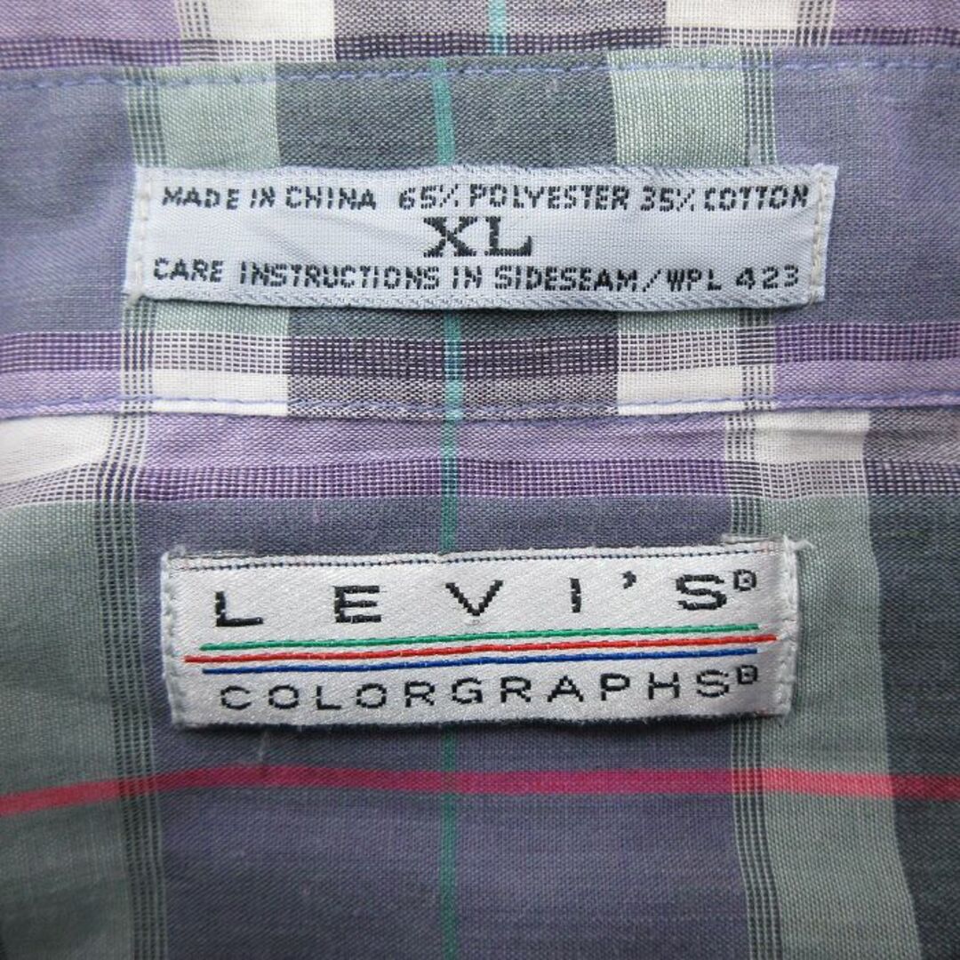 Levi's(リーバイス)のXL★古着 リーバイス Levis 長袖 ブランド シャツ メンズ 90年代 90s ボタンダウン 紫他 パープル チェック 23may08 中古 トップス メンズのトップス(シャツ)の商品写真