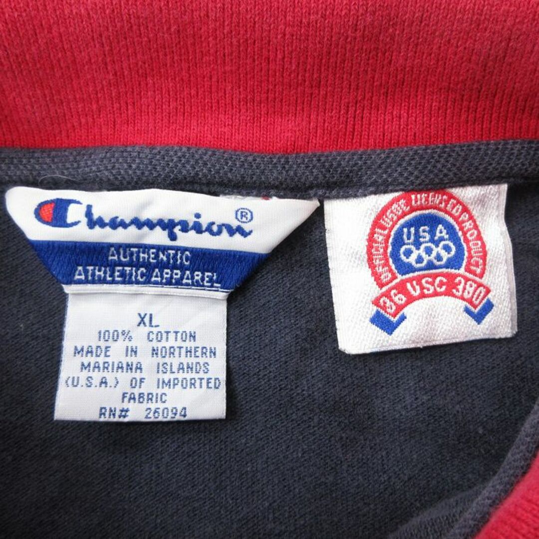 Champion(チャンピオン)のXL★古着 チャンピオン champion 半袖 ブランド ポロ シャツ メンズ 90年代 90s USAオリンピック 大きいサイズ 鹿の子 コットン 紺他 ネイビー 23may12 中古 トップス メンズのトップス(ポロシャツ)の商品写真