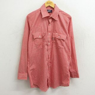 リーバイス(Levi's)のL★古着 リーバイス Levis 長袖 ウエスタン シャツ メンズ 80年代 80s ロング丈 赤 レッド ギンガム チェック 23may13 中古 トップス(シャツ)