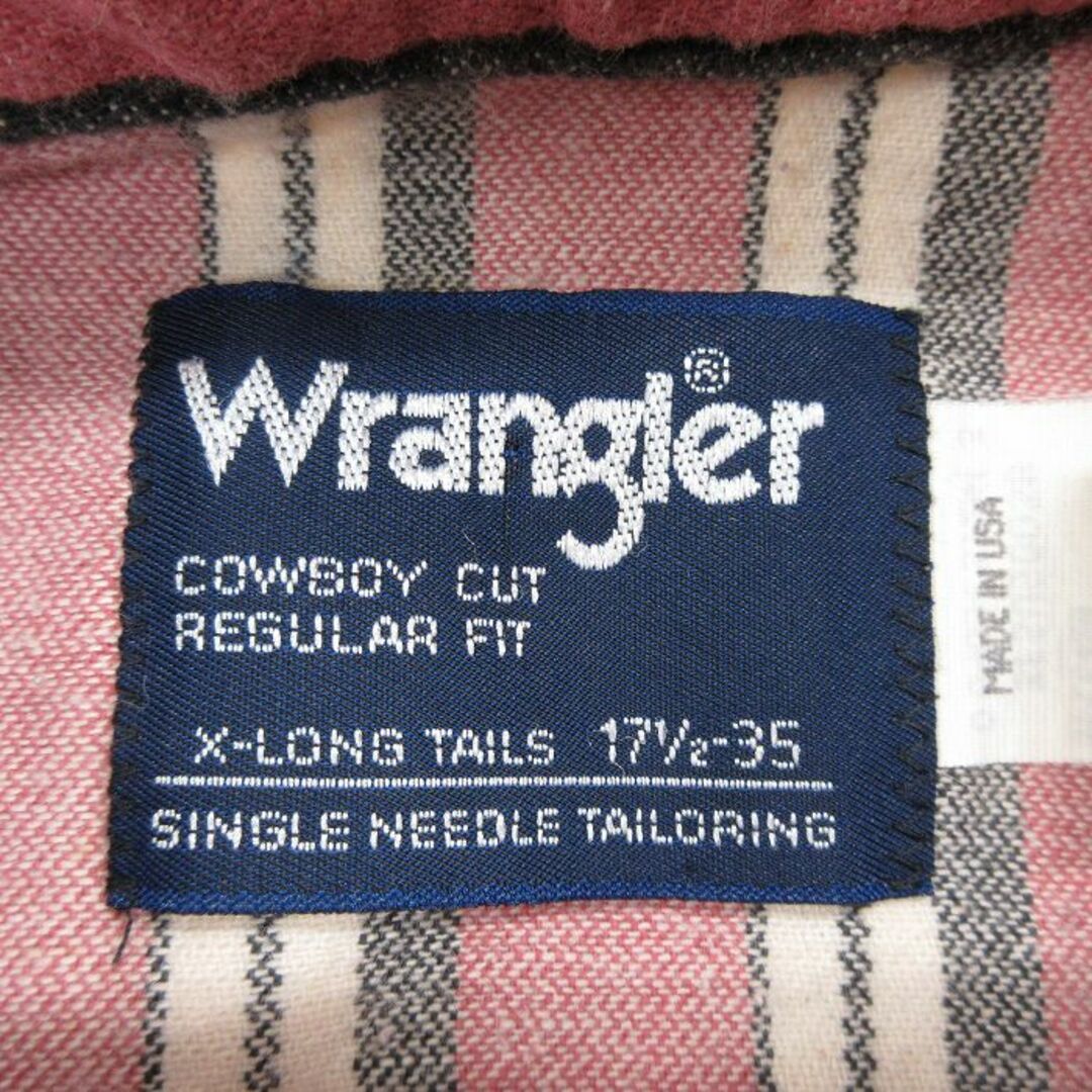 Wrangler(ラングラー)のXL★古着 ラングラー Wrangler 長袖 ウエスタン シャツ メンズ 90年代 90s 大きいサイズ コットン ボタンダウン USA製 エンジ他 ストライプ 23may13 中古 トップス メンズのトップス(シャツ)の商品写真