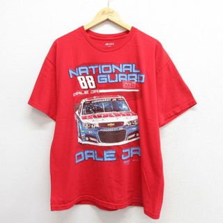 XL★古着 半袖 Tシャツ メンズ NASCAR デイルアンハートジュニア コットン クルーネック 赤 レッド 23may09 中古(Tシャツ/カットソー(半袖/袖なし))