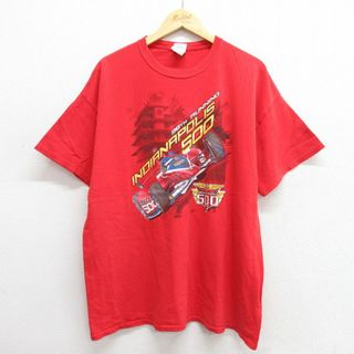 XL★古着 半袖 Tシャツ メンズ レーシングカー コットン クルーネック 赤 レッド 23may09 中古(Tシャツ/カットソー(半袖/袖なし))