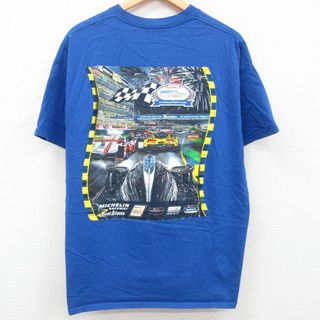 XL★古着 半袖 Tシャツ メンズ レーシングカー MOTUL コットン クルーネック 青 ブルー 23may15 中古(Tシャツ/カットソー(半袖/袖なし))