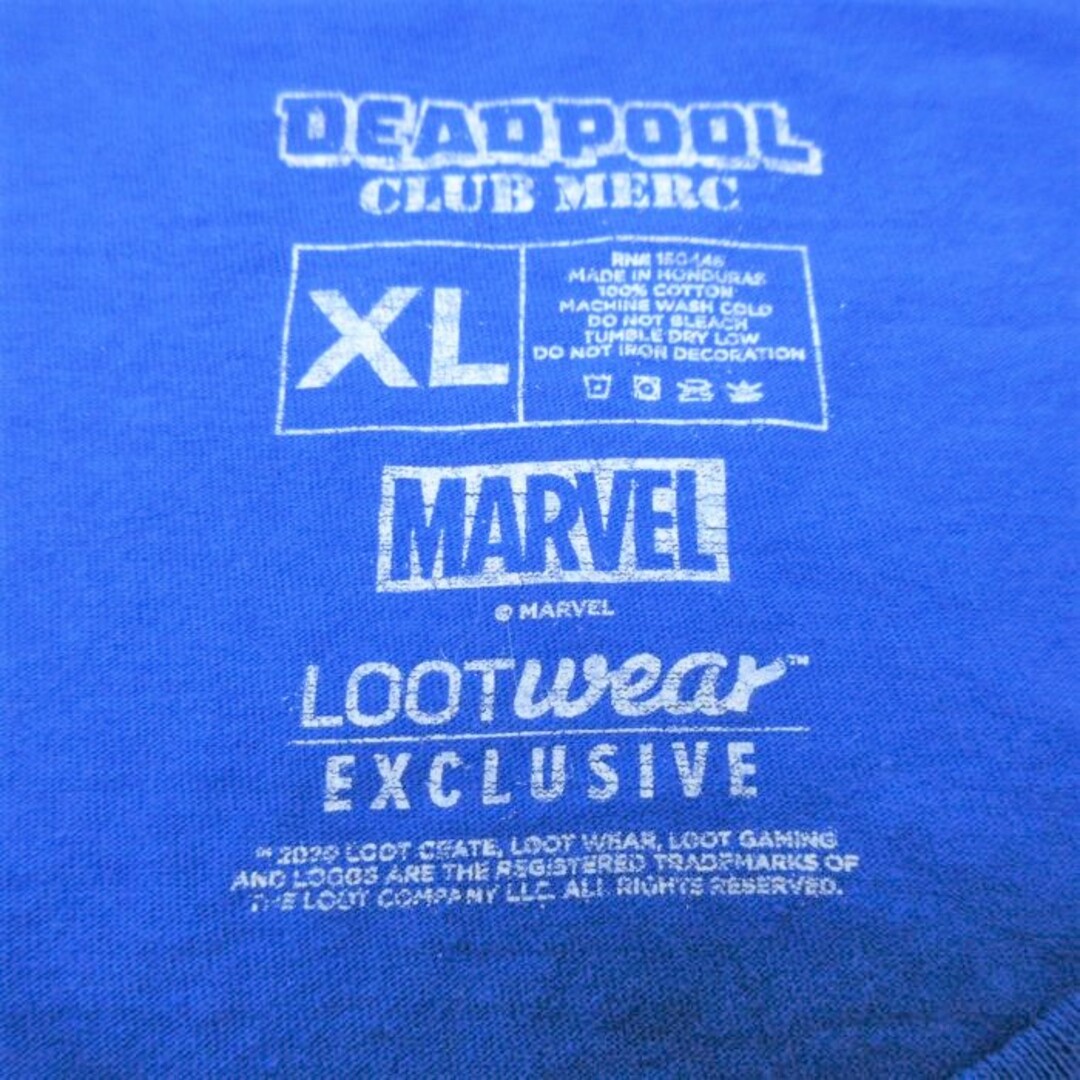 MARVEL(マーベル)のXL★古着 半袖 Tシャツ メンズ マーベル デッドプール コットン クルーネック 青 ブルー 23may08 中古 メンズのトップス(Tシャツ/カットソー(半袖/袖なし))の商品写真