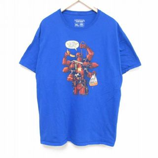 マーベル(MARVEL)のXL★古着 半袖 Tシャツ メンズ マーベル デッドプール コットン クルーネック 青 ブルー 23may08 中古(Tシャツ/カットソー(半袖/袖なし))