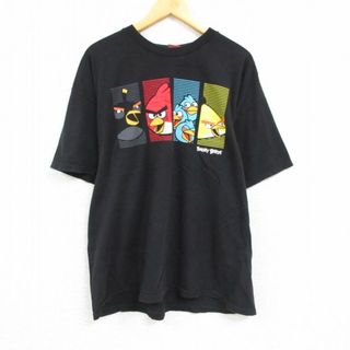 XL★古着 半袖 Tシャツ メンズ ゲーム アングリーバード レッド ザブルース 大きいサイズ コットン クルーネック 黒 ブラック 23may13 中古(Tシャツ/カットソー(半袖/袖なし))