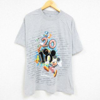 ディズニー(Disney)のXL★古着 ヘインズ Hanes 半袖 Tシャツ メンズ ディズニー DISNEY ミッキー MICKEY MOUSE プルート フロッキープリント クルーネック グレー 霜降り 23may13 中古(Tシャツ/カットソー(半袖/袖なし))