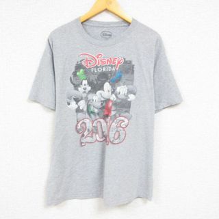 ディズニー(Disney)のL★古着 半袖 Tシャツ メンズ ディズニー DISNEY ミッキー MICKEY MOUSE グーフィー クルーネック グレー 霜降り 23may12 中古(Tシャツ/カットソー(半袖/袖なし))