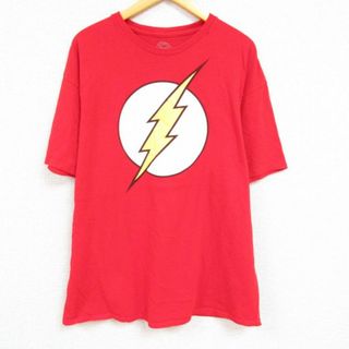 XL★古着 半袖 Tシャツ メンズ DCコミックス フラッシュ 大きいサイズ コットン クルーネック 赤 レッド 23may12 中古(Tシャツ/カットソー(半袖/袖なし))