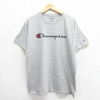 チャンピオン(Champion)のL★古着 チャンピオン 半袖 ブランド Tシャツ メンズ ビッグロゴ クルーネック グレー 霜降り 23may09 中古(Tシャツ/カットソー(半袖/袖なし))