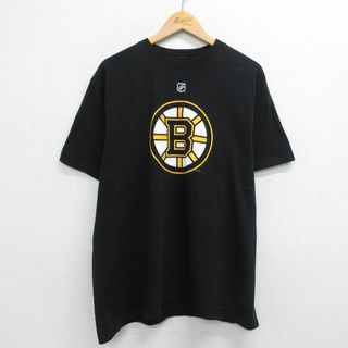 リーボック(Reebok)のXL★古着 リーボック REEBOK 半袖 ブランド Tシャツ メンズ NHL ボストンブルーインズ ルイエリクソン 21 コットン クルーネック 黒 ブラック アイスホッケー 23may12 中古(Tシャツ/カットソー(半袖/袖なし))