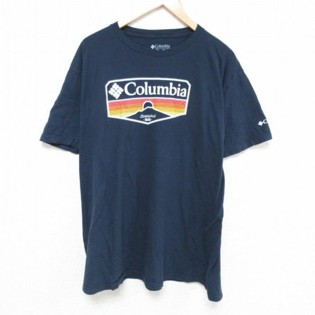 Columbia(コロンビア)のXL★古着 コロンビア COLUMBIA Columbia 半袖 ブランド Tシャツ メンズ ビッグロゴ 大きいサイズ コットン クルーネック 紺 ネイビー 23may09 中古 メンズのトップス(Tシャツ/カットソー(半袖/袖なし))の商品写真