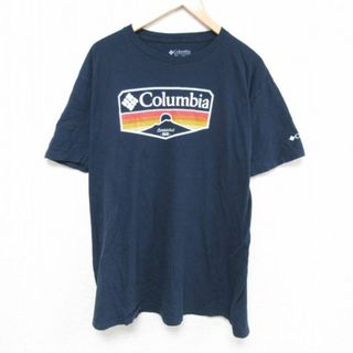 コロンビア(Columbia)のXL★古着 コロンビア COLUMBIA Columbia 半袖 ブランド Tシャツ メンズ ビッグロゴ 大きいサイズ コットン クルーネック 紺 ネイビー 23may09 中古(Tシャツ/カットソー(半袖/袖なし))