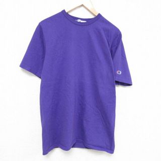 チャンピオン(Champion)のL★古着 チャンピオン Champion 半袖 ブランド Tシャツ メンズ 無地 コットン クルーネック 紫 パープル 23may09 中古(Tシャツ/カットソー(半袖/袖なし))