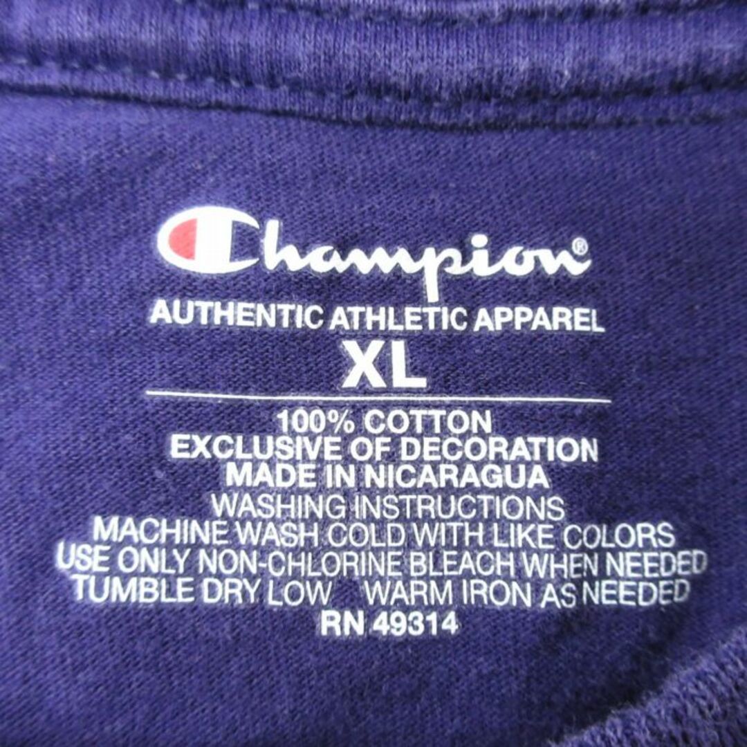 Champion(チャンピオン)のXL★古着 チャンピオン Champion 半袖 ブランド Tシャツ メンズ オールバニー 大きいサイズ コットン クルーネック 紫 パープル 23may02 中古 メンズのトップス(Tシャツ/カットソー(半袖/袖なし))の商品写真