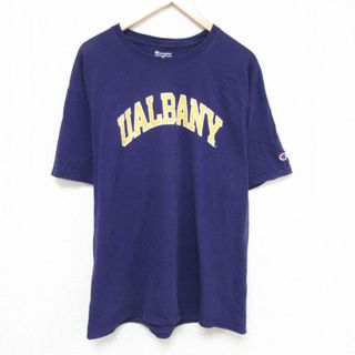 チャンピオン(Champion)のXL★古着 チャンピオン Champion 半袖 ブランド Tシャツ メンズ オールバニー 大きいサイズ コットン クルーネック 紫 パープル 23may02 中古(Tシャツ/カットソー(半袖/袖なし))