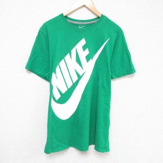 ナイキ(NIKE)のL★古着 ナイキ NIKE 半袖 ブランド Tシャツ メンズ ビッグロゴ コットン クルーネック 緑 グリーン 23may02 中古(Tシャツ/カットソー(半袖/袖なし))