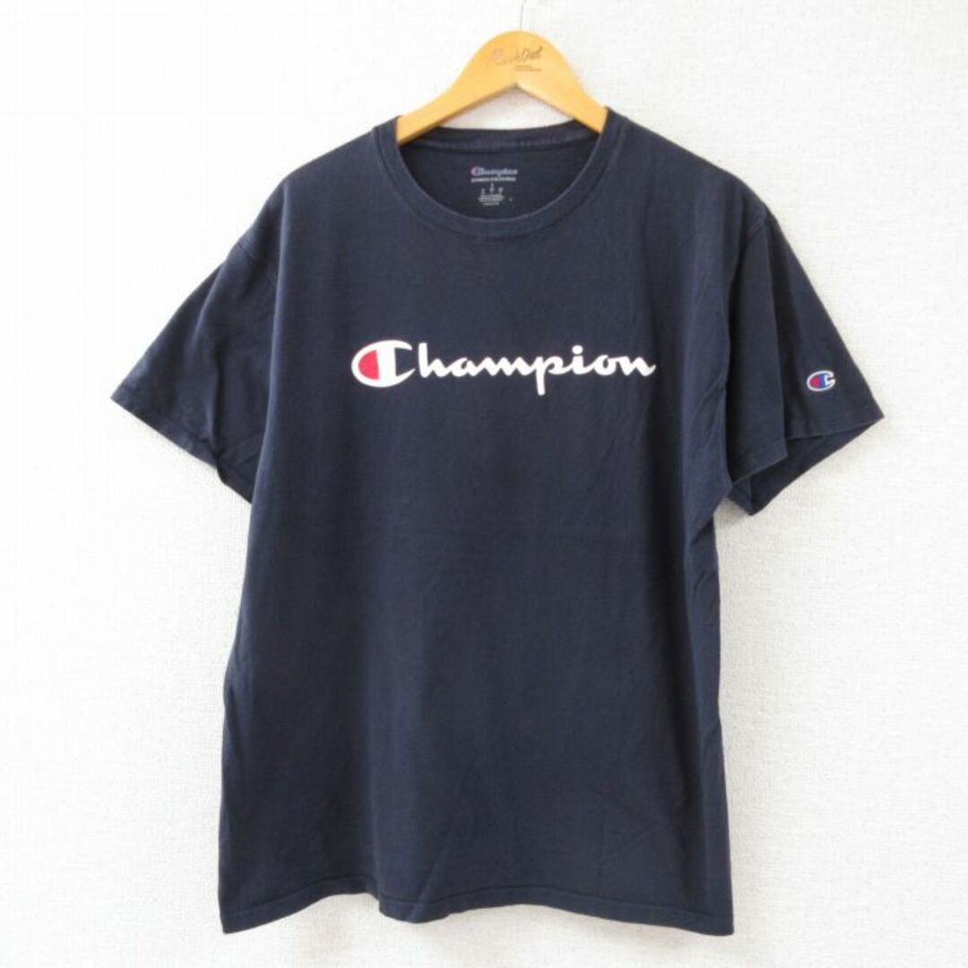 Champion(チャンピオン)のL★古着 チャンピオン Champion 半袖 ブランド Tシャツ メンズ ビッグロゴ クルーネック 黒 ブラック 23may15 中古 メンズのトップス(Tシャツ/カットソー(半袖/袖なし))の商品写真