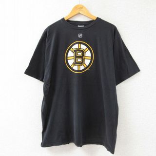 リーボック(Reebok)のXL★古着 リーボック REEBOK 半袖 ブランド Tシャツ メンズ NHL ボストンブルーインズ パトリスバージェロン 大きいサイズ コットン クルーネック 黒 ブラック アイスホッケー 23may15 中古(Tシャツ/カットソー(半袖/袖なし))