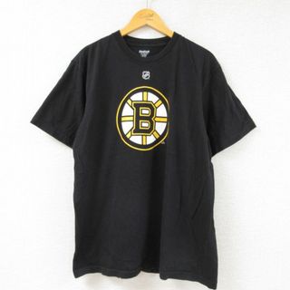 リーボック(Reebok)のXL★古着 リーボック REEBOK 半袖 ブランド Tシャツ メンズ NHL ボストンブルーインズ ズデノチャラ 33 コットン クルーネック 黒 ブラック アイスホッケー 23may15 中古(Tシャツ/カットソー(半袖/袖なし))