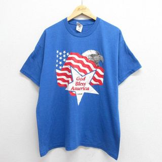 XL★古着 半袖 ビンテージ Tシャツ メンズ 00年代 00s 鳥 星条旗 クルーネック 青 ブルー 23may09 中古(Tシャツ/カットソー(半袖/袖なし))