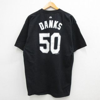 マジェスティック(Majestic)のXL★古着 マジェスティック 半袖 ビンテージ Tシャツ メンズ 00年代 00s MLB シカゴホワイトソックス ジョンダンクス 50 大きいサイズ ロング丈 コットン クルーネック 黒 ブラック メジャーリーグ ベースボール 野球 23may01 中古(Tシャツ/カットソー(半袖/袖なし))