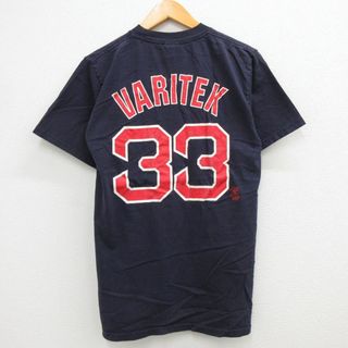 マジェスティック(Majestic)のM★古着 マジェスティック 半袖 ビンテージ Tシャツ メンズ 00年代 00s MLB ボストンレッドソックス ジェイソンバリテック 33 コットン クルーネック 紺 ネイビー メジャーリーグ ベースボール 野球 23may01 中古(Tシャツ/カットソー(半袖/袖なし))