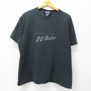 ジャンスポーツ(JANSPORT)のXL★古着 ジャンスポーツ 半袖 ビンテージ Tシャツ メンズ 00年代 00s ナイアガラ大学 white クルーネック 黒 ブラック 23may01 中古(Tシャツ/カットソー(半袖/袖なし))