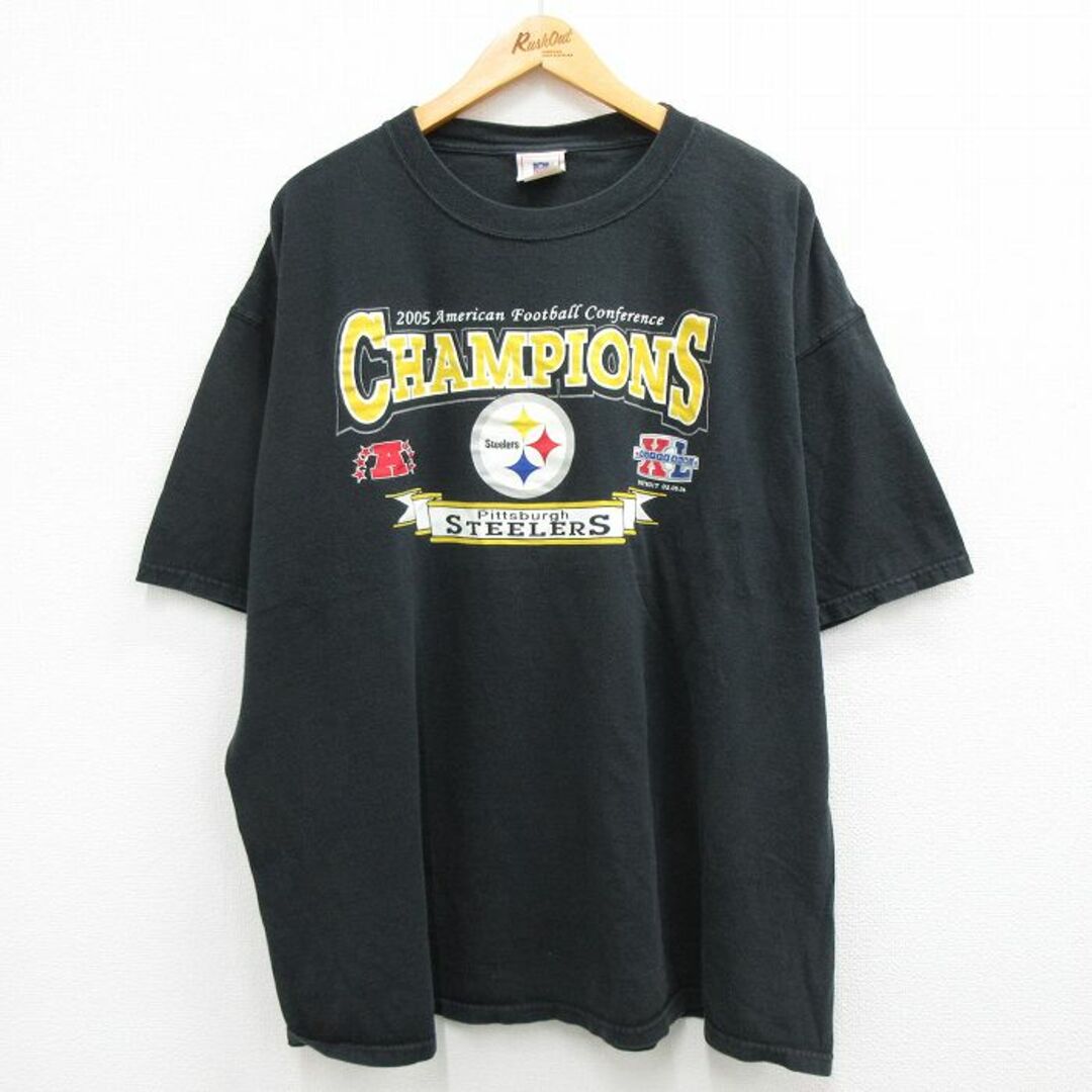 Champion(チャンピオン)のXL★古着 半袖 ビンテージ Tシャツ メンズ 00年代 00s NFL ピッツバーグスティーラーズ チャンピオンズ 大きいサイズ コットン クルーネック 黒 ブラック アメフト スーパーボウル 23may01 中古 メンズのトップス(Tシャツ/カットソー(半袖/袖なし))の商品写真